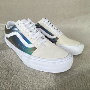 Vans Old Skool Pro Iridescent Shoes Men 8 Women 9.5 White Suede Sneakers NEW